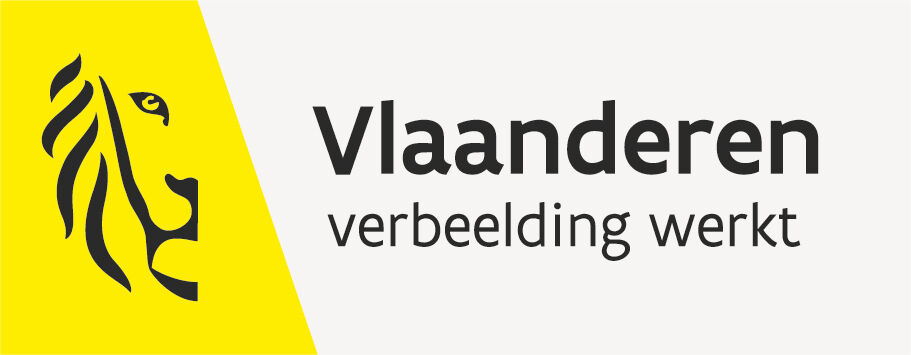 Logo Vlaanderen verbeelding werkt liggend geel